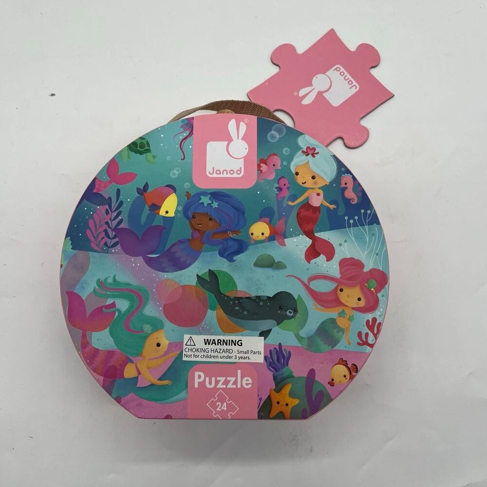 Janod 24 Piece Hat Box Puzzle. Mermaids Sea Life. EUC